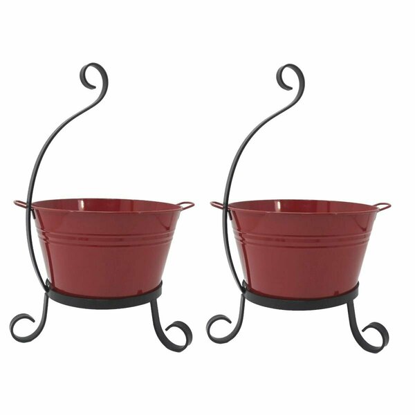 Next2Nature 7065E XR S-2 Enameled Galvanized Steel Planter with Iron Stand - Set of 2 NE2436147